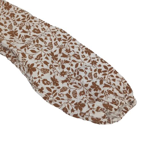 EUC Old Navy Cotton Floral Gold Blouse Women XS Scrunchy Hem - Picture 4 of 7